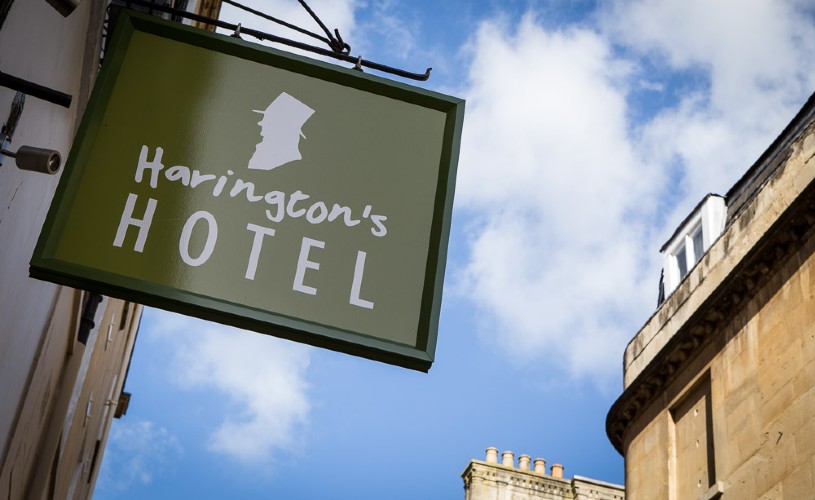 Sign for Harington's Hotel in Bath